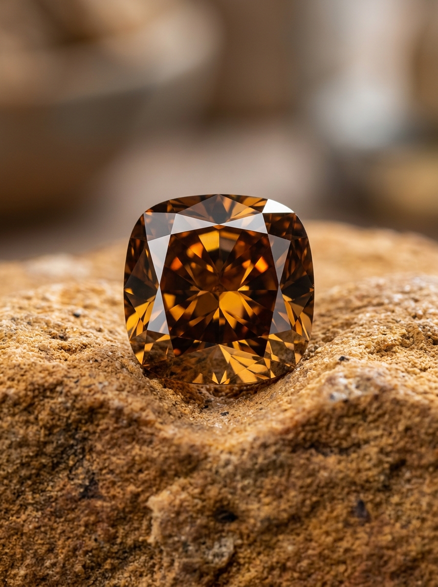 Macro editorial photography of an exceptional fancy dark brown natural diamond