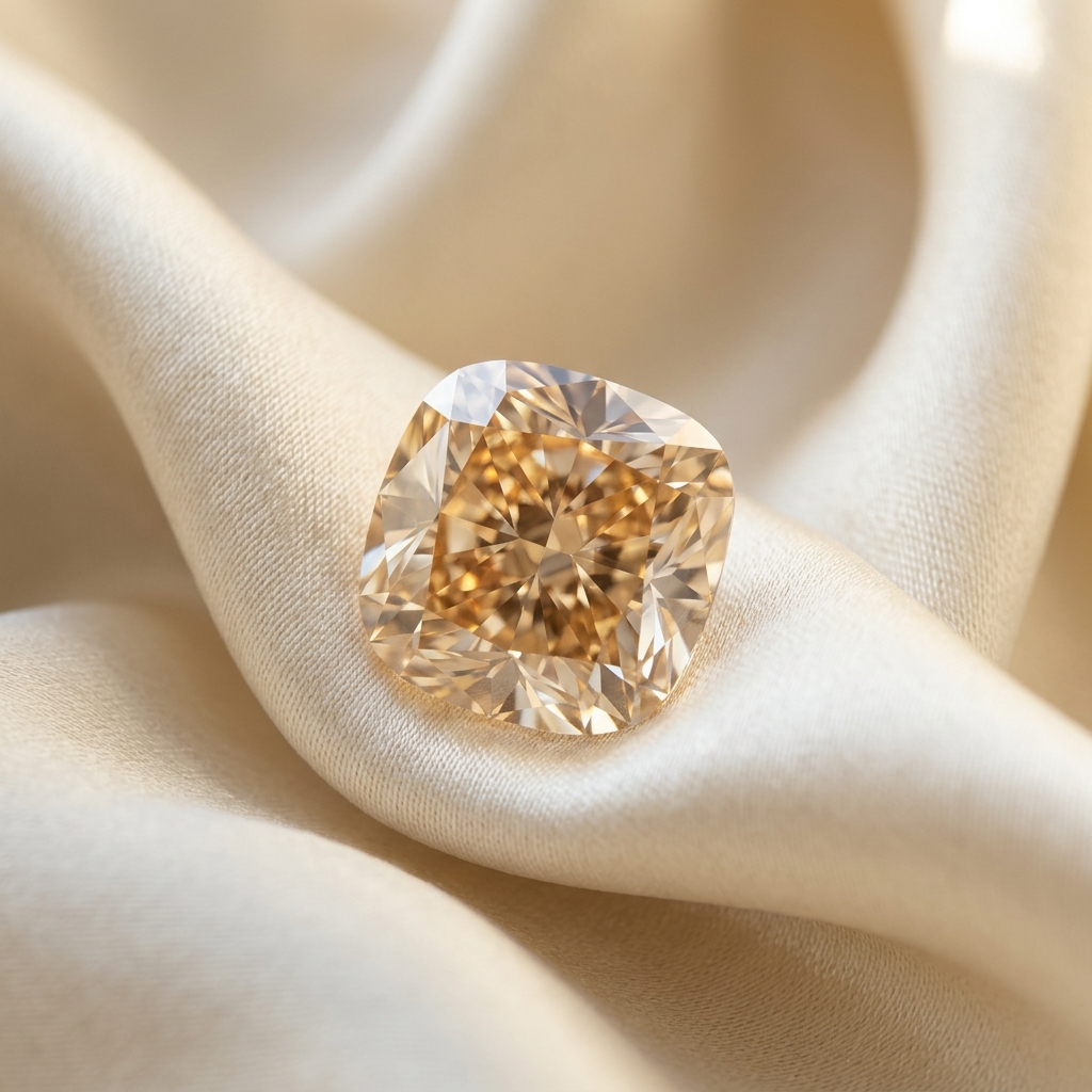 Delicate champagne diamond cushion brilliant cut